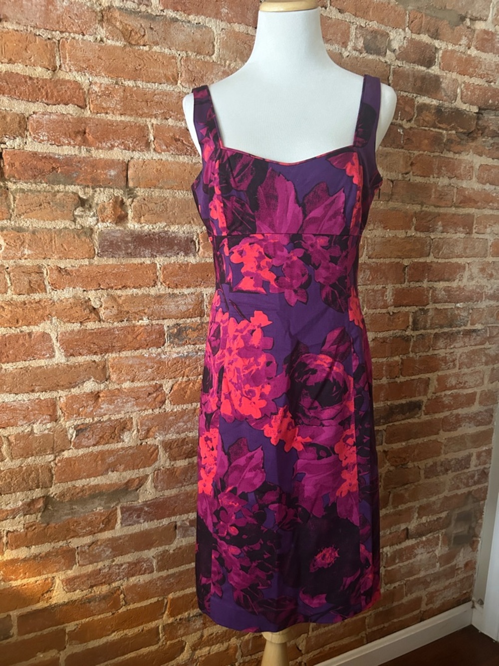 Tahari Purple & Fuchsia Floral Midi Dress